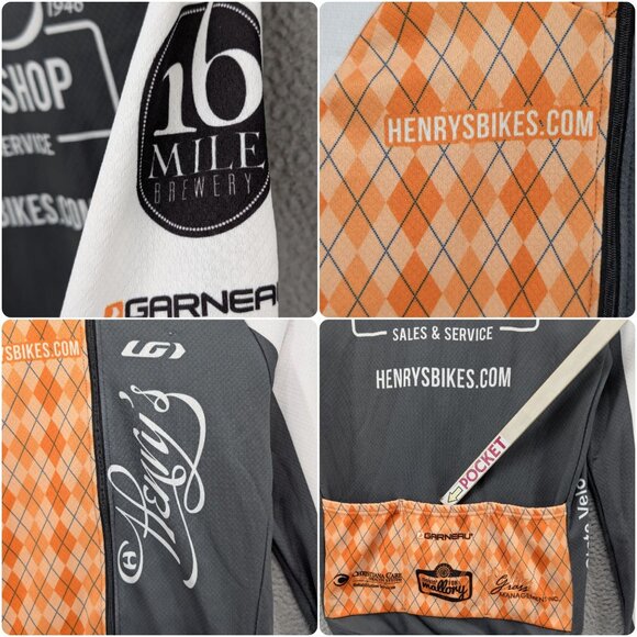 Louis Garneau Cycling Shirt Mens Orange Multi Full Zip Mock Neck Pockets Size M - Picture 9 of 10